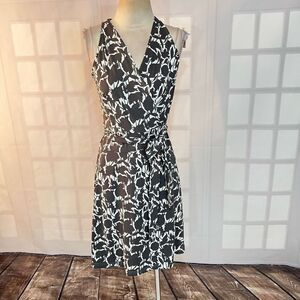 Black & White Floral Wrap Mini Dress